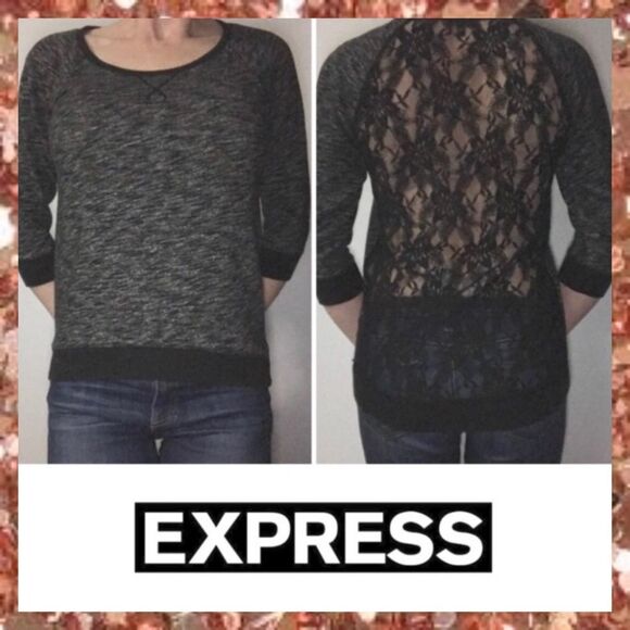 LIKE NEW Express Black Lace Sweatshirt Small S - Picture 1 of 11